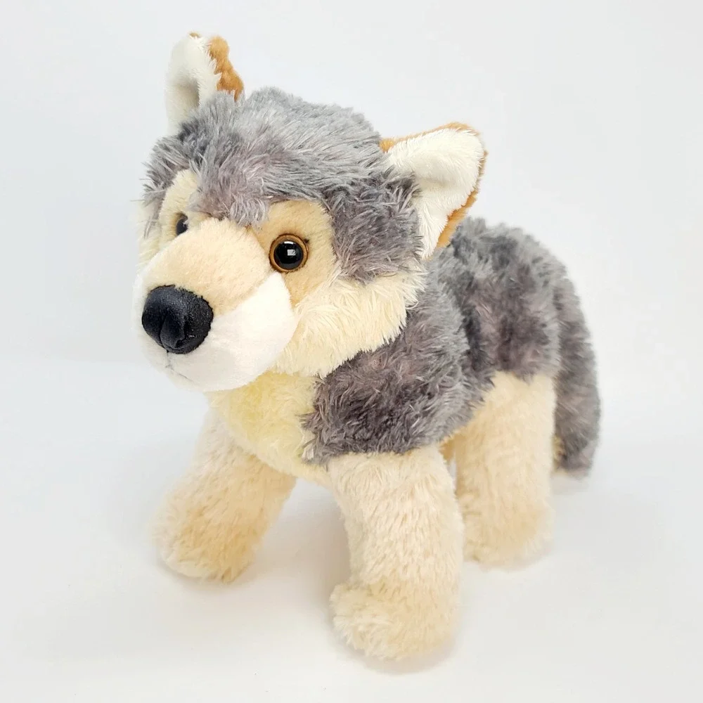 Aurora Wolf Pup 10in Plush Stuffed Animal Toy Gray Tan Stand Sit 2015 Handmade